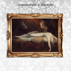 The Nightmare print, dark art,  antiqued art with sleeping, naked woman, gothic style home decor, creepy and scary wallart, fantasy art #W93