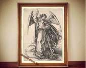 Saint Michael Archangel slaying the dragon, angel poster, mystic print, Angel Magick, antiqued art, esoteric home decor #ANG1.