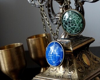 Custom Sigil Doppel Anhänger, Talisman Halskette, Okkulter Schmuck #134