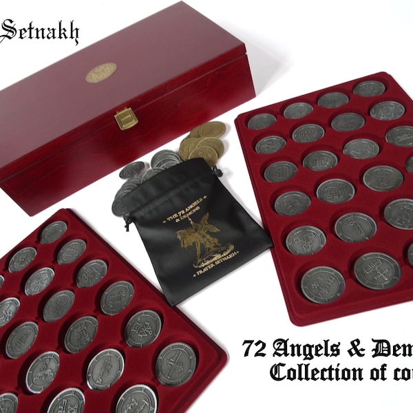 Goetia Demons & Shemhamphorash Angels: Collectible Coins Set of 72 | Enhance Luck, Love, Health, Wealth | Unique Gift for Occult Enthusiasts