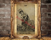 The Strength Tarot print, Strength, courage, persuasion, influence, compassion, Tarot card poster, occult art #396.8