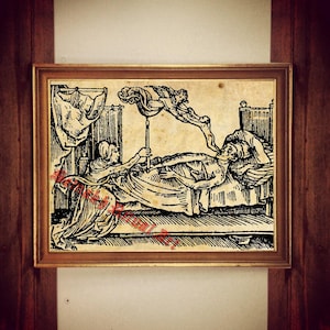Engel des Todes nimmt die Seele ein, Druck Illustration, mittelalterliches Poster, Memento Mori Poster, rustikales Zuhause #297