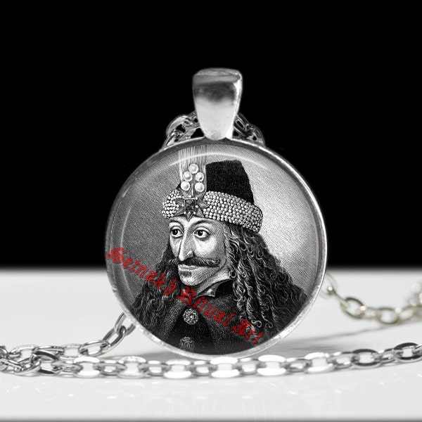 Dracula pendant, Vampire jewelry, Vlad Tepes portrait necklace,  blood, eternity, Transilvania, Romania, fangs, vampire castle #65.1