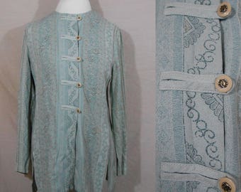1990s Mint Green Tunic Top 100/% Polyester Karen Wong Medium 90s Retro Hipster Cheongsam Blouse