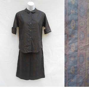 80-tals bomullskjolset: Bruna ränder, Peter Pan-krage (liten)