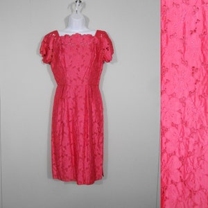 60s Pink Cocktail Dress Taffeta Scalloped Cap Sleeves / Size XS / 1960s Hostess Bombshell Party Dress