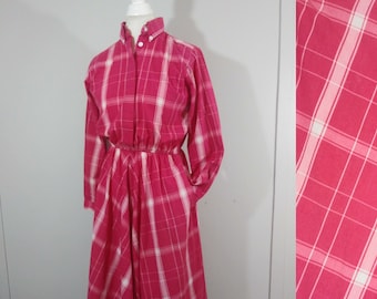 Vintage Pink Striped Dress Fit And Flare 100% Cotton / XS-S / 1970s Casual Co Ed Day Dress