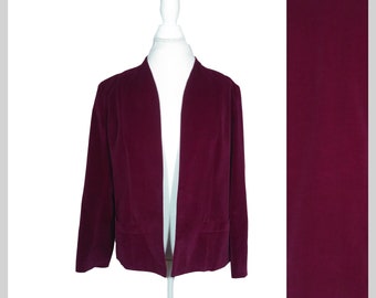 Blazer de veludo vermelho Borgonha dos anos 80 sem colarinho por Adoria / Tamanho M-L / Blazer de secretária casual elegante dos anos 80