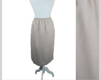80s Beige Skirt Knee Length Elastic Waist By Vicki Wayne / Medium (12) / 1980s Secretary Skirt Office Skirt Basic Skirt