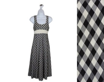 70s Checkered Dress Black &White Belted Sleeveless Empire Waist / Size XXS 0-2 / 1970s Marilyn Lolita Dress