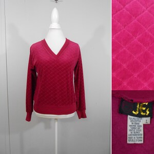 Röd velourblus med v-ringning från 1980-talet / Medium / 80-tals Valley Girl Bombshell Glam