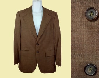 Bruin-wollen geklede herenjas jaren 70 / maat 42 Large
