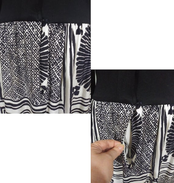 70s Black & White Print Maxi Dress Long Sleeve Bu… - image 9