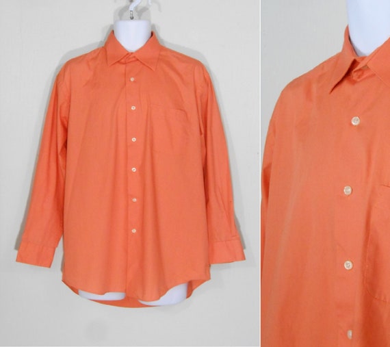 Men's Orange Dress Shirt By Alexander Julian for Colours Loose Fit PolyCotton Blend / Large / 1980s Retro Hipster Oxford