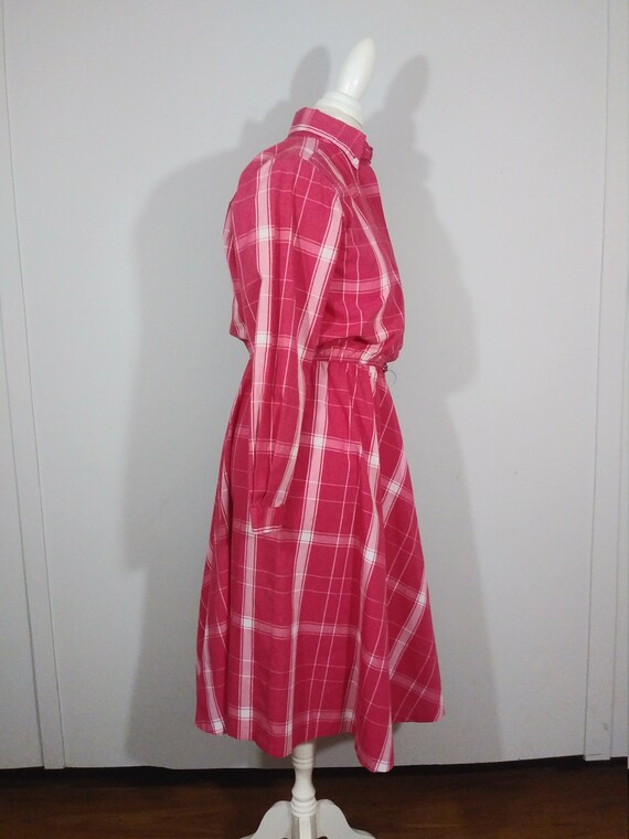 Vintage Pink Striped Dress Fit And Flare 100% Cot… - image 6