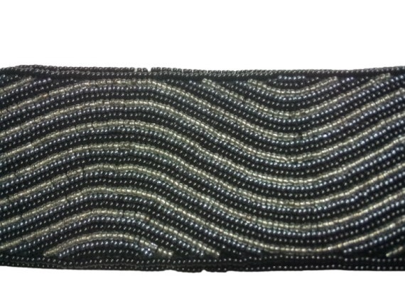 Vintage Black & Silver Beaded La Regale Belt Velc… - image 5