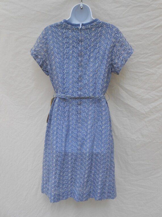 50s Blue & White Embroidered Dress By British Lad… - image 2