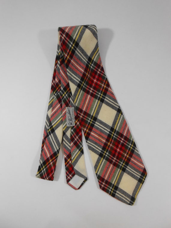 1970s Plaid Wool Neck Tie By Elegance