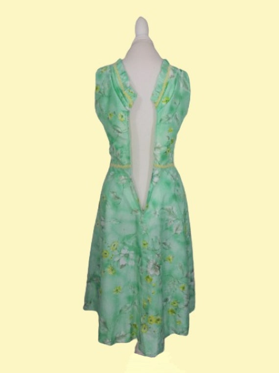 Vintage Fit N Flare Dress Green & Yellow Floral P… - image 7