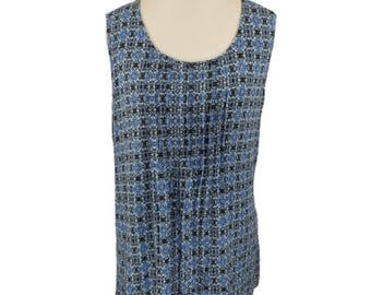 Haut évasé sans manches bleu vintage à imprimé abstrait, taille L/XL