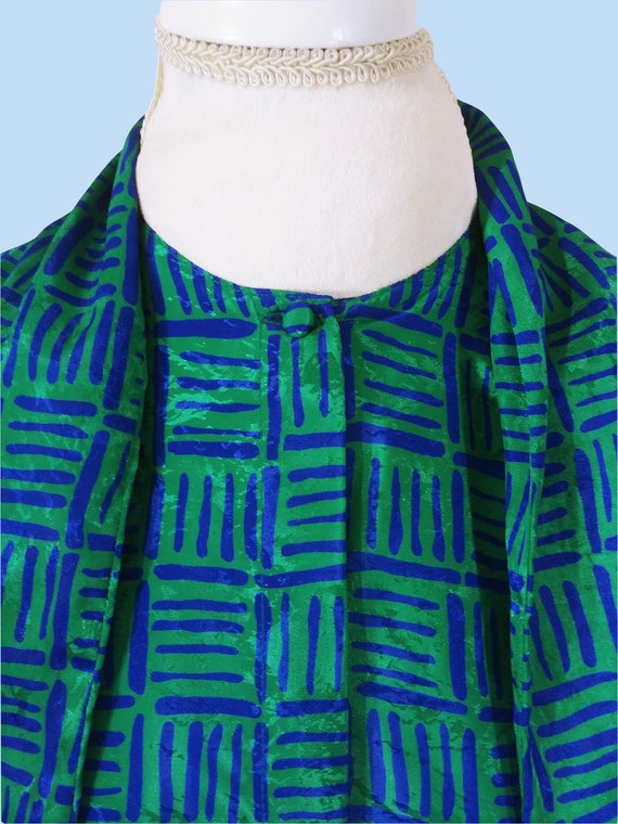 80s Gay Boyer Pussy Bow Blouse Green & Blue Strip… - image 7