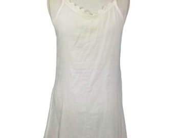 90s White Cotton Full Slip Knee Length Strappy Semi Sheer By Cute Options / Large / Retro Hipster lounge Wear Under Garment
