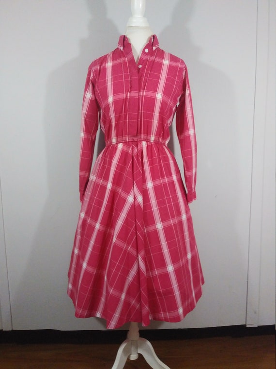 Vintage Pink Striped Dress Fit And Flare 100% Cot… - image 2