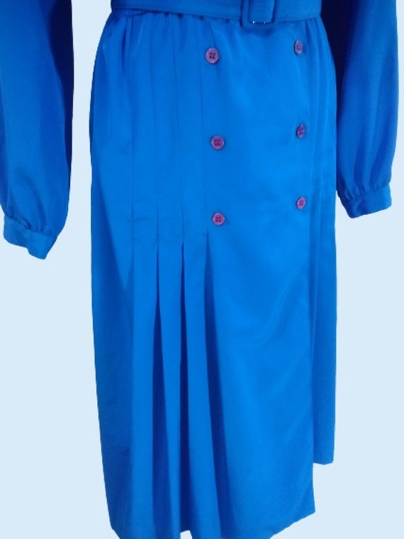 Vintage Blue Belted Blouson Dress Secretary Dress… - image 9