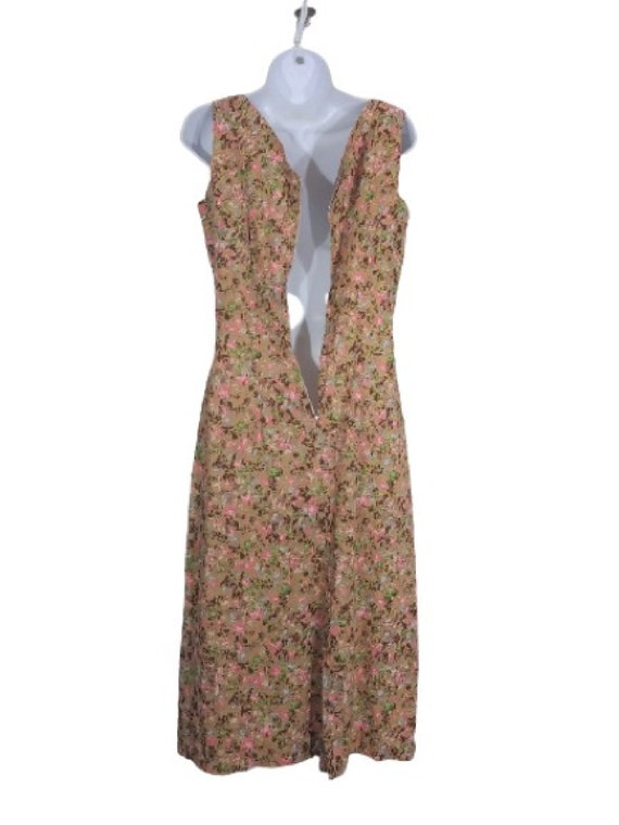 80s Pink & Brown Floral Sundress Sleeveless Pleat… - image 5