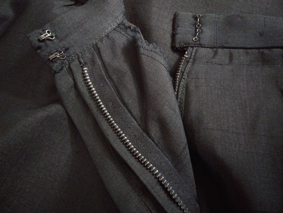 60s Black Silk Skirt Set Cropped Top Velvet Trim … - image 9