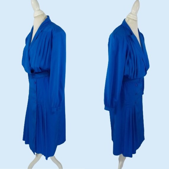 Vintage Blue Belted Blouson Dress Secretary Dress… - image 3