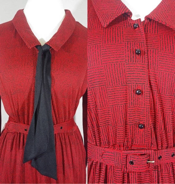 Sears "The Shirtdress" Red & Black Fit N Flare Pu… - image 7