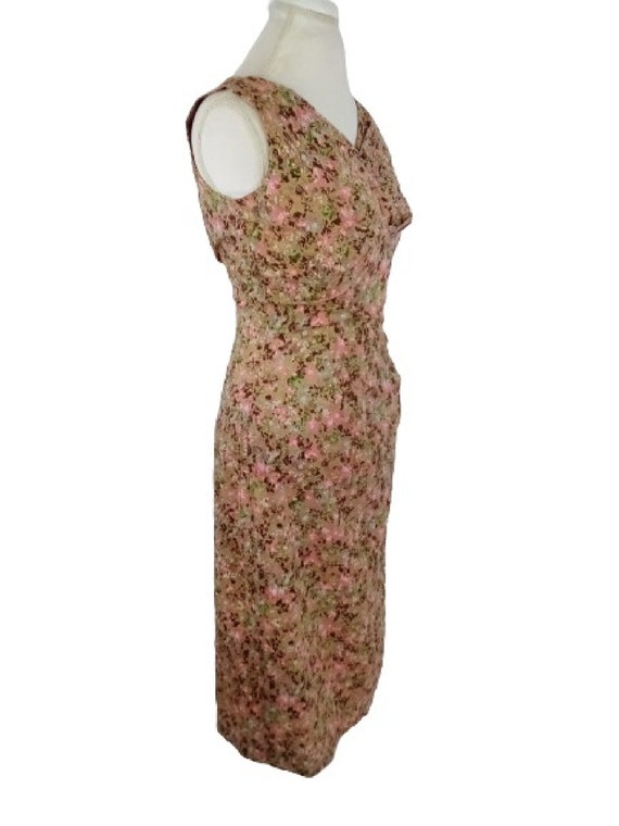 80s Pink & Brown Floral Sundress Sleeveless Pleat… - image 9