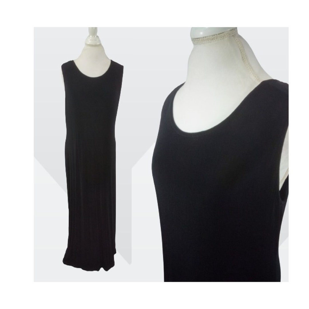 Vintage Black Full Slip Maxi Slip Sleeveless Tank Slip / Large / 90s