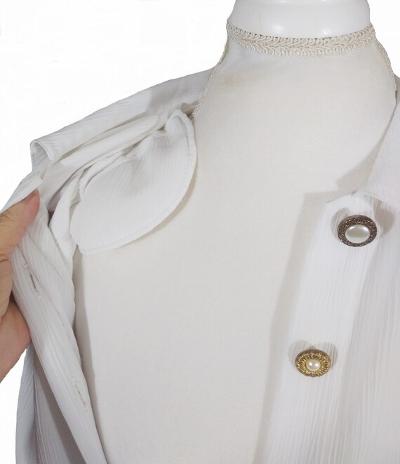 90s White Dress Blouse Semi Sheer 100% Polyester … - image 7