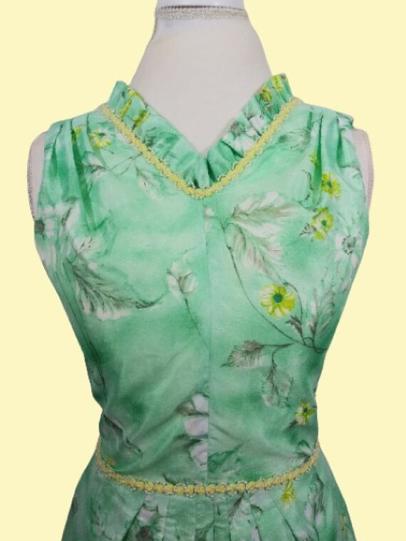 Vintage Fit N Flare Dress Green & Yellow Floral P… - image 3