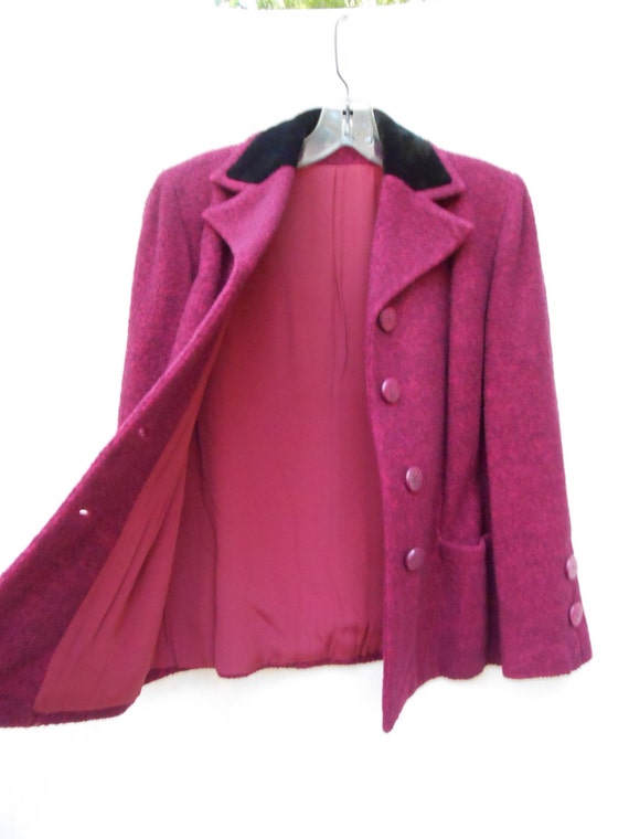 1950s Dressy Pink Coat Fuzzy Winter Jacket Fully … - image 4