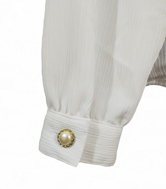 90s White Dress Blouse Semi Sheer 100% Polyester … - image 8
