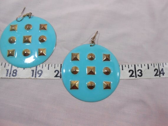 80s Metal Turquoise Earrings Costume Jewelry / La… - image 7