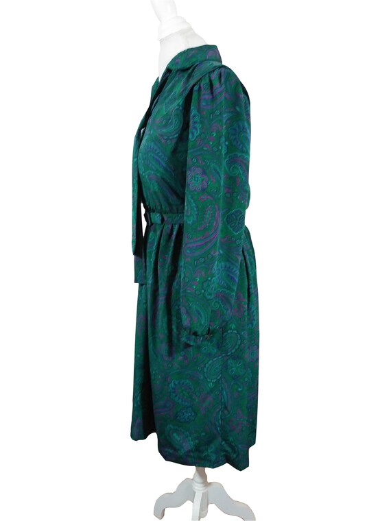 VINTAGE 60s 70s GREEN BLUE RED STRIPED METALLIC PUSSYBOW MOD SILK DRESS 10 12 main image 0