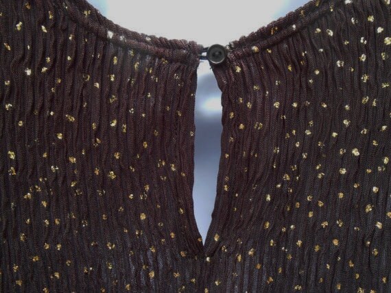 80s Gloria Vance Metallic Blouse Black & Gold Thi… - image 3