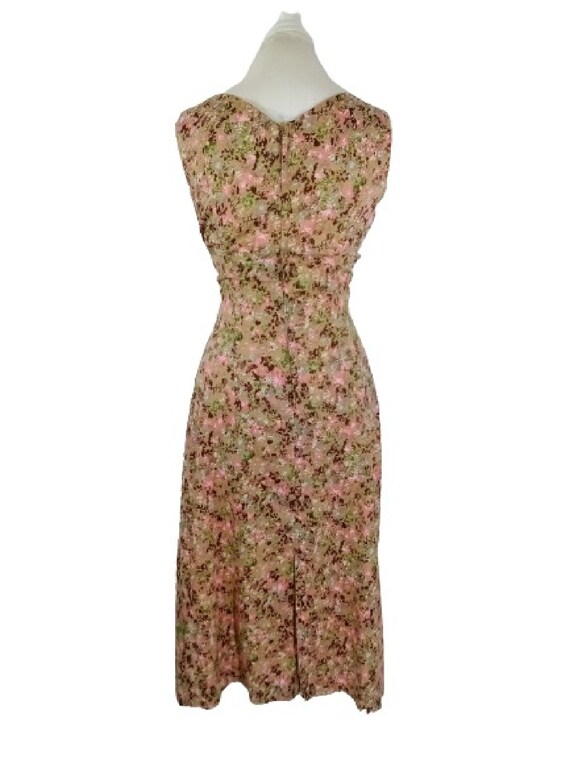 80s Pink & Brown Floral Sundress Sleeveless Pleat… - image 10