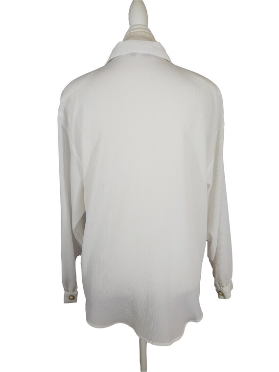 90s White Dress Blouse Semi Sheer 100% Polyester … - image 2