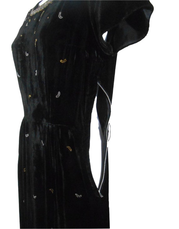 60s Black Velvet Dress Beaded Moon Dress By Champ… - image 6