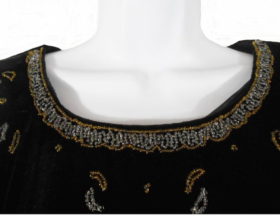 60s Black Velvet Dress Beaded Moon Dress By Champ… - image 5