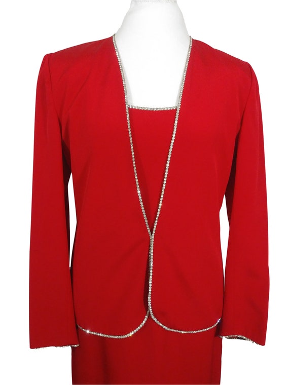 Vintage Christian Dior Red Silk Dress And Jacket … - image 4