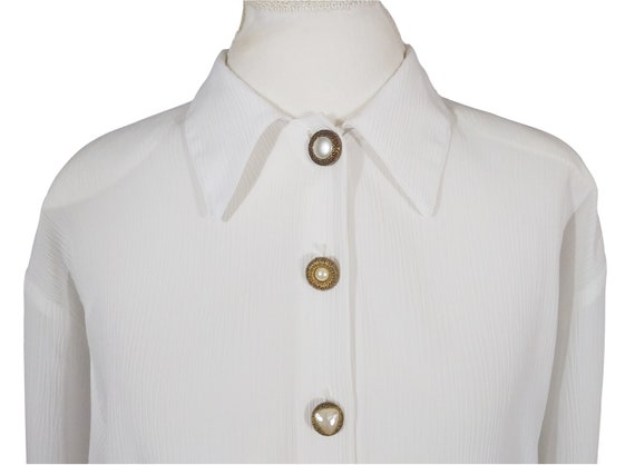 90s White Dress Blouse Semi Sheer 100% Polyester … - image 4