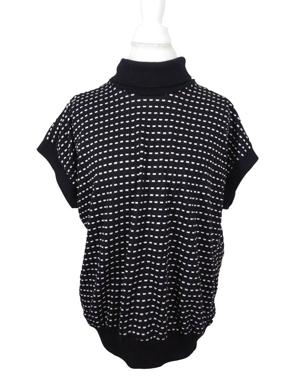 80s Black & White Pullover Sweater T Neck Blouson… - image 2