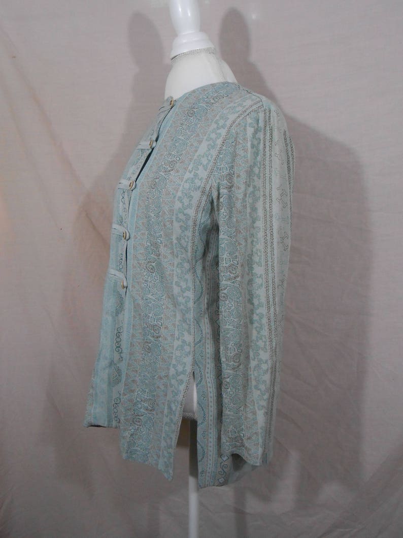 1990s Mint Green Tunic Top 100/% Polyester Karen Wong Medium 90s Retro Hipster Cheongsam Blouse