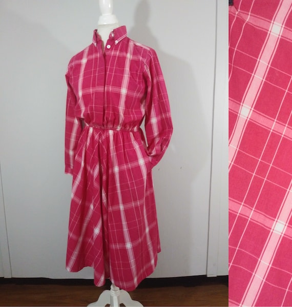 Vintage Pink Striped Dress Fit And Flare 100% Cot… - image 1